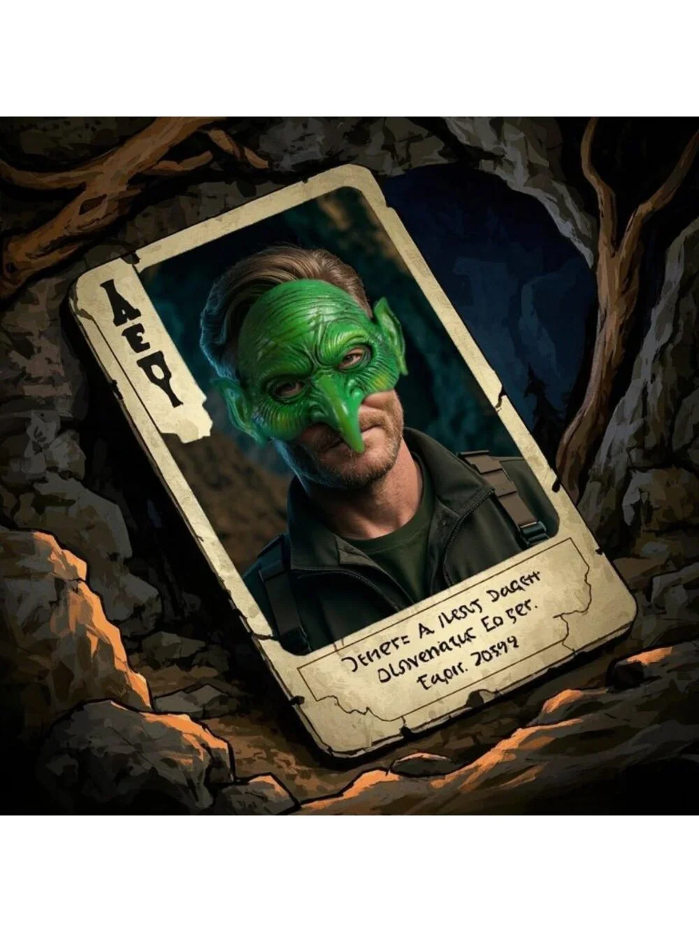 Spooky Green Goblin Mask for Halloween, Witch Masquerade Costume Accessory